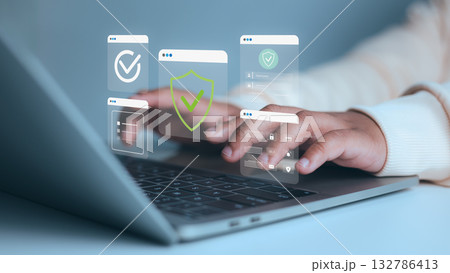 Cybersecurity Data Protection Concept, Secure Login and Privacy Shield on Laptop 132786413