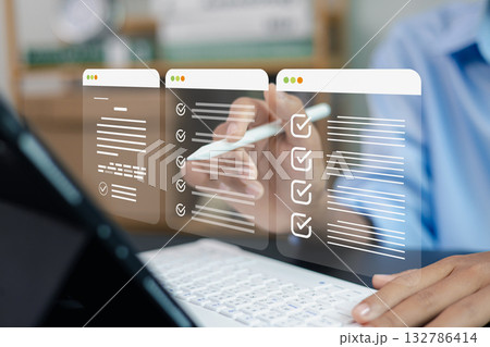 Digital Checklist and Task Management Concept on Laptop Computer 132786414