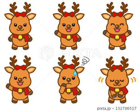 かわいい雌のトナカイのイラスト素材セット 132786517