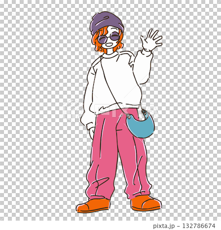 シンプルかわいい手描きの秋コーデ女子のイラスト素材 132786674