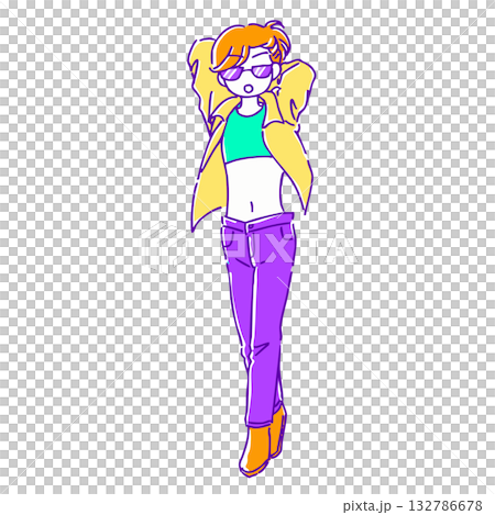 シンプルかわいい手描きの夏コーデ女子のイラスト素材 シンプルかわいい手描きの夏コーデ女子のイラスト素材 132786678