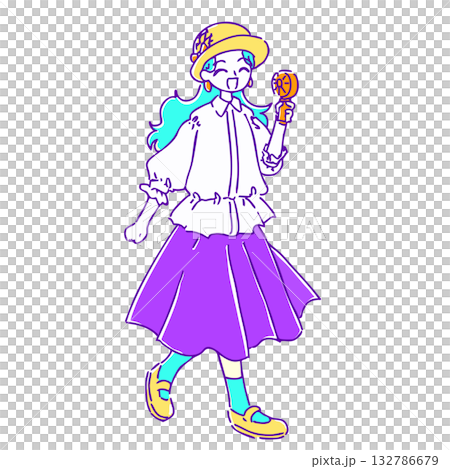 シンプルかわいい手描きの夏コーデ女子のイラスト素材 132786679