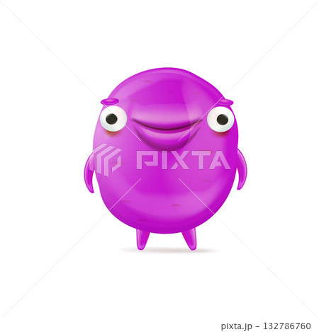 Vector cartoon funny violet christmas monster isolated on white background. Smiling silly violet monster print sticker design template. halloween character 132786760
