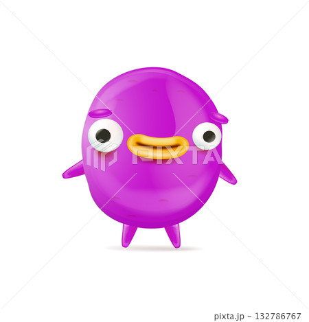 Vector cartoon funny violet christmas monster isolated on white background. Smiling silly violet monster print sticker design template. halloween character Vector cartoon funny violet christmas monster isolated on white background. Smiling silly violet monster print sticker design template. halloween character 132786767