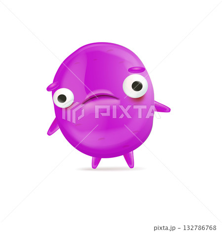 Vector cartoon funny violet christmas monster isolated on white background. Smiling silly violet monster print sticker design template. halloween character 132786768