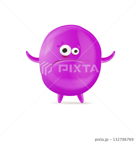 Vector cartoon funny violet christmas monster isolated on white background. Smiling silly violet monster print sticker design template. halloween character 132786769