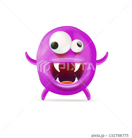 Vector cartoon funny violet christmas monster isolated on white background. Smiling silly violet monster print sticker design template. halloween character Vector cartoon funny violet christmas monster isolated on white background. Smiling silly violet monster print sticker design template. halloween character 132786775