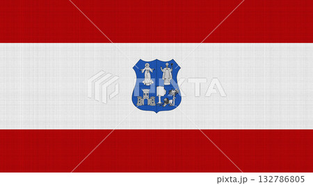 The official flag of Asuncion, the capital of Prague, on fabric texture. Conceptual collage. Illustration 132786805