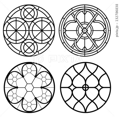 Set of Classic Round Stained Glass Window Designs 132786838