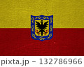 The official flag of Bogota, the capital of Colombia, on a cracked wall texture. Conceptual collage 132786966