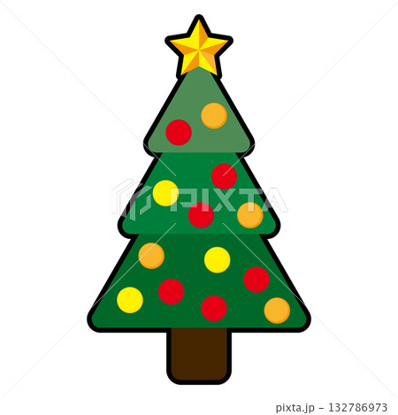 シンプルでフラットな白バックのクリスマスツリーのイラスト 132786973