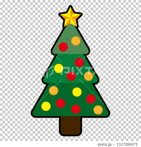シンプルでフラットな白バックのクリスマスツリーのイラスト 132786973