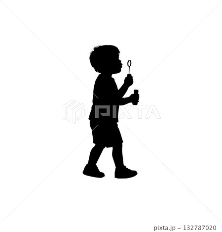 child silhouette icon boy playing with soap bubbles illustration 132787020