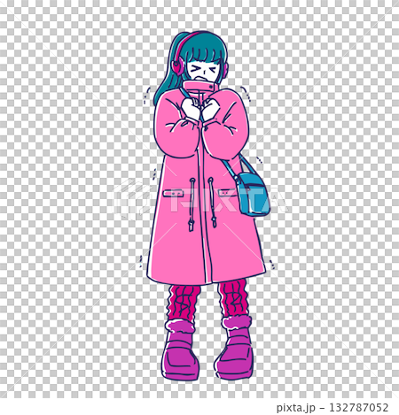 Simple and cute illustration material for girls in winter clothes 132787052