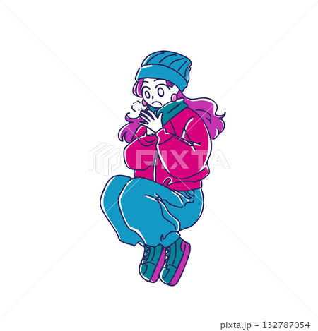 シンプルかわいい冬服女子のイラスト素材 シンプルかわいい冬服女子のイラスト素材 132787054