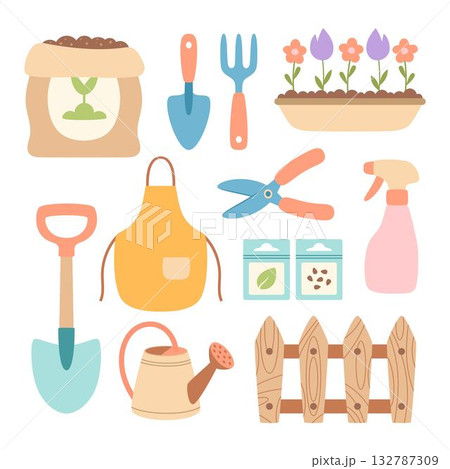set of gardening tools, flat style 132787309