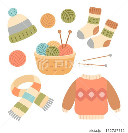 set of cozy knitted items 132787311