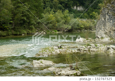 Mountain River Flow, Scenic Alpine Landscape. 132787325