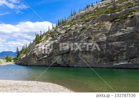 Scenic lake with clear green waters and the mountain with trees. Scenic lake with clear green waters and the mountain with trees. 132787530