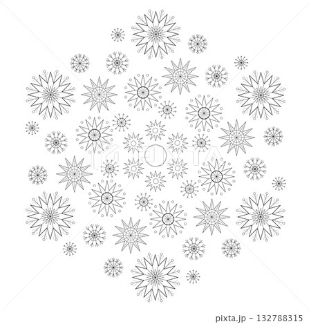 Winter coloring page with mandala of snowflakes Winter coloring page with mandala of snowflakes 132788315