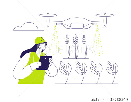 Spraying drone abstract concept vector illustration. 132788349