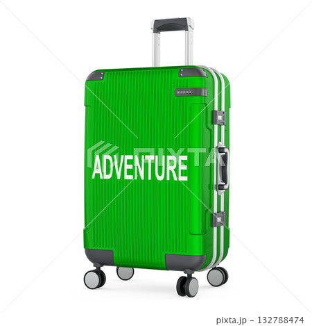 Adventure concept with suitcase. 3D rendering Adventure concept with suitcase. 3D rendering 132788474