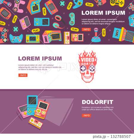 Game banners. gamepad and consoles illustration in horizontal banners designs 132788507