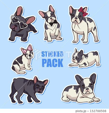 French bulldog. sticker pack with cute animal dog in action poses 132788508