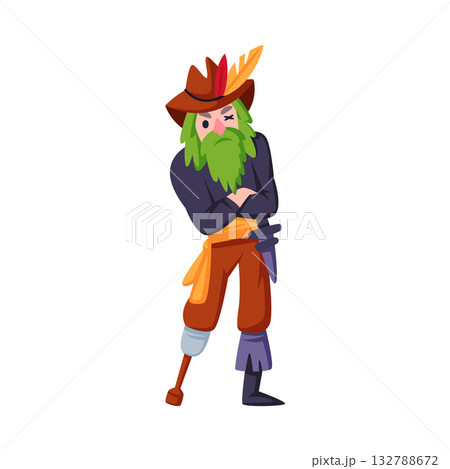 Man Pirate Character in Hat with Wooden Leg Vector Illustration Man Pirate Character in Hat with Wooden Leg Vector Illustration 132788672