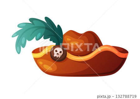 Pirate Hat and Headdress for Corsair with Feather and Skull Vector Illustration 132788719