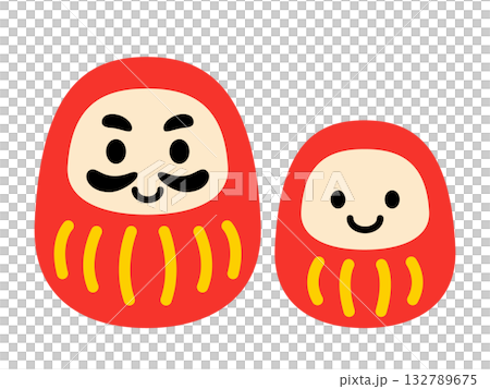 Auspicious and cute illustration of parent and child daruma dolls lined up 132789675