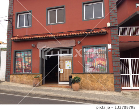 Local restaurant exterior in Tenerife town. Everyday island life, hospitality, and the warm culture of Spanish coastal living. 132789798