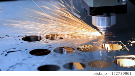Cnc milling machine. Modern metalworking plant. Processing and laser cutting for metal in the industrial. Motion blur. Industrial exhibition of machine tools. 132789961