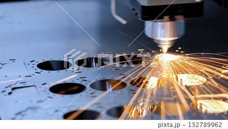 Cnc milling machine. Modern metalworking plant. Processing and laser cutting for metal in the industrial. Motion blur. Industrial exhibition of machine tools. 132789962