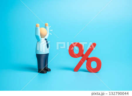 The businessman is shocked by the high interest rates. High tax deductions. Economic downturns, banking policy, taxation, and monetary regulation topics. Financial stress and rising borrowing costs The businessman is shocked by the high interest rates. High tax deductions. Economic downturns, banking policy, taxation, and monetary regulation topics. Financial stress and rising borrowing costs 132790044