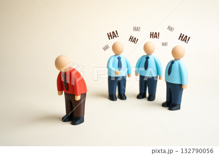 An office worker is rejected and ridiculed by colleagues. Outcast and unpopular. Psychological help and work on complexes and uncertainty. Mental health awareness, employee adaptation. 132790056