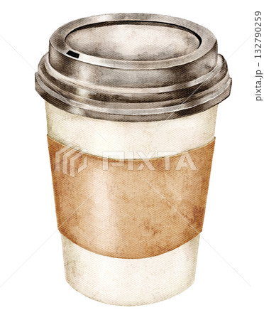 A takeaway coffee cup painted in watercolor. Simple and cozy, perfect for lifestyle illustrations, masculine clipart, cafes, and stationery products A takeaway coffee cup painted in watercolor. Simple and cozy, perfect for lifestyle illustrations, masculine clipart, cafes, and stationery products 132790259