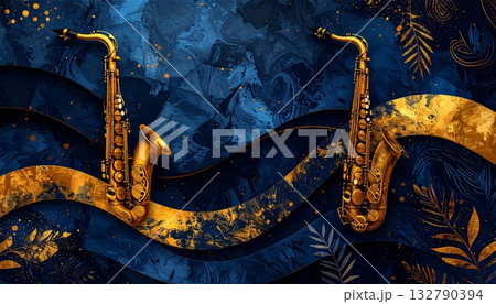 アフリカ布（キテンゲ風模様）を暗めに透かした背景 132790394