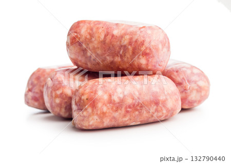 Photo of italian sausage salsiccia isolated on white background. Photo of italian sausage salsiccia isolated on white background. 132790440