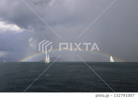 Sailing under the rainbow in the Aegean Sea. 132791007