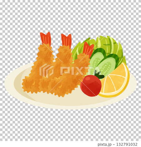 一盤炸蝦 - 水彩手繪向量插圖 一盤炸蝦 - 水彩手繪向量插圖 132791032