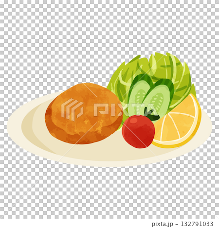 一盤馬鈴薯丸子，水彩風格手繪向量圖 132791033