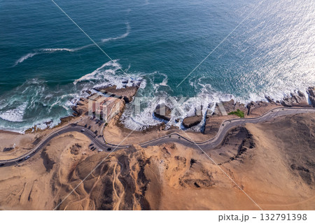 Aerial view of the Chorrillos boardwalk in Lima. Aerial view of the Chorrillos boardwalk in Lima. 132791398
