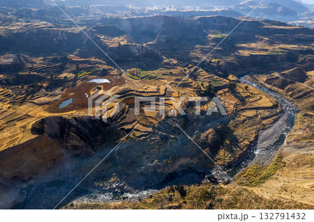 Aerial view of the Colca canyon in Arequipa Aerial view of the Colca canyon in Arequipa 132791432