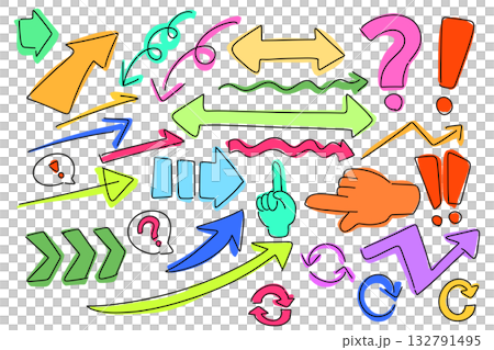 手繪生動箭頭、指向的手指和符號插圖集 132791495