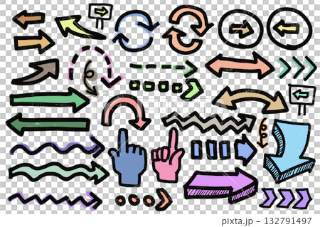 一組手繪彩色箭頭和指示標誌 132791497