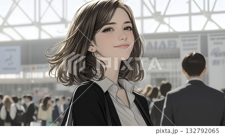 ビジネスフェアに参加しているビジネスウーマン