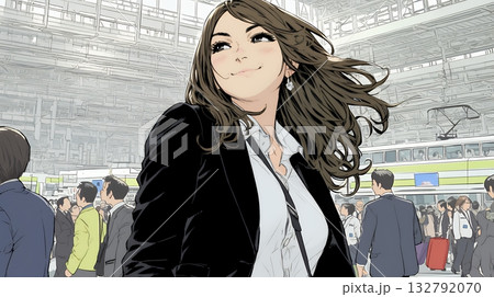 ビジネスフェアに参加しているビジネスウーマン