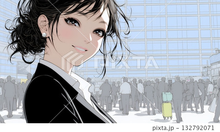 ビジネスフェアに参加しているビジネスウーマン