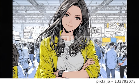 ビジネスフェアに参加しているビジネスウーマン